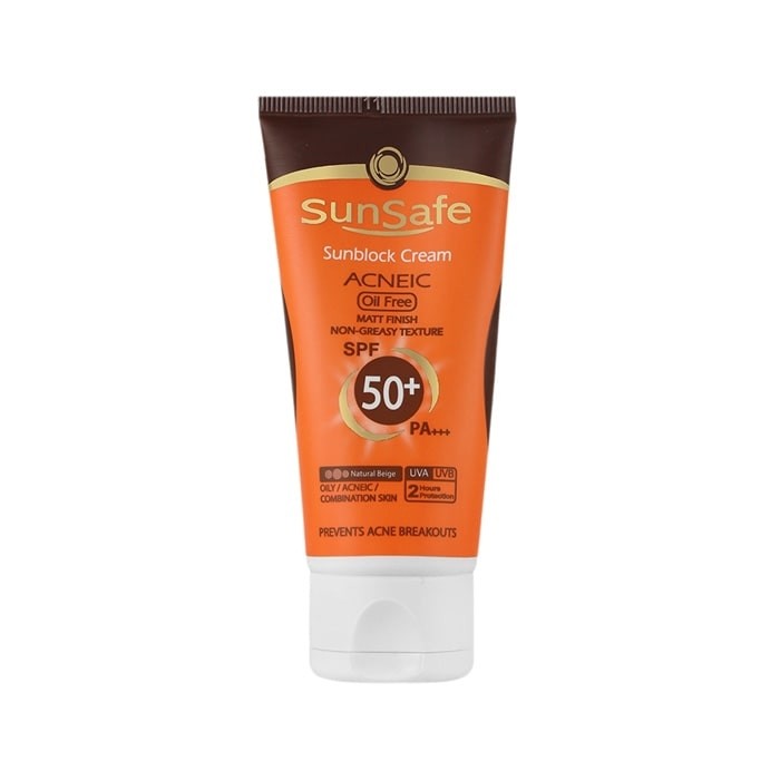 کرم ضد آفتاب بژ طبیعی فاقد چربی +SPF50 سان سیف 50 میلی لیتر