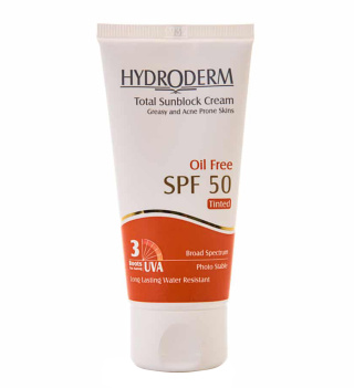 کرم ضد آفتاب رنگی هیدرودرم با SPF50 مناسب پوست های خشک و حساس حجم 50 میلی لیتر/بژ روشن