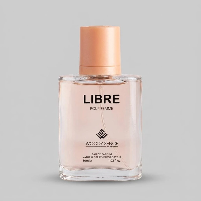 عطر جیبی وودی سنس مدل LIBRE با رایحه شرقی، گلی و شیرین، نت آغازین اسطوخودوس و پرتقال ماندارین، نت میانی شکوفه پرتقال و یاس، نت پایانی وانیل، عنبر و مشک، حجم 30 میلی‌لیتر