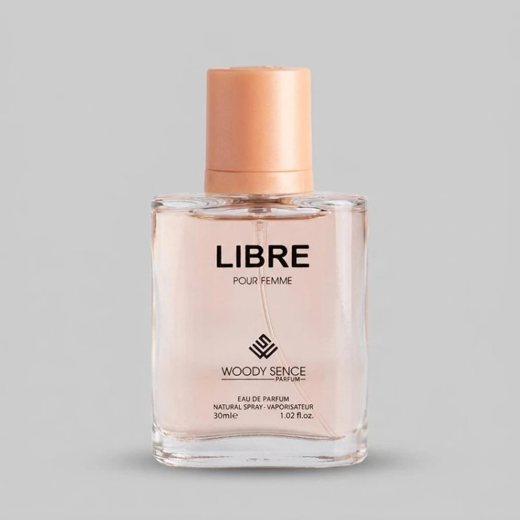 عطر جیبی وودی سنس مدل LIBRE با رایحه شرقی، گلی و شیرین، نت آغازین اسطوخودوس و پرتقال ماندارین، نت میانی شکوفه پرتقال و یاس، نت پایانی وانیل، عنبر و مشک، حجم 30 میلیلیتر
